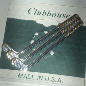 Clubhouse Vintage Gold Tone & Silver Tone Golf Club Brooch Pin